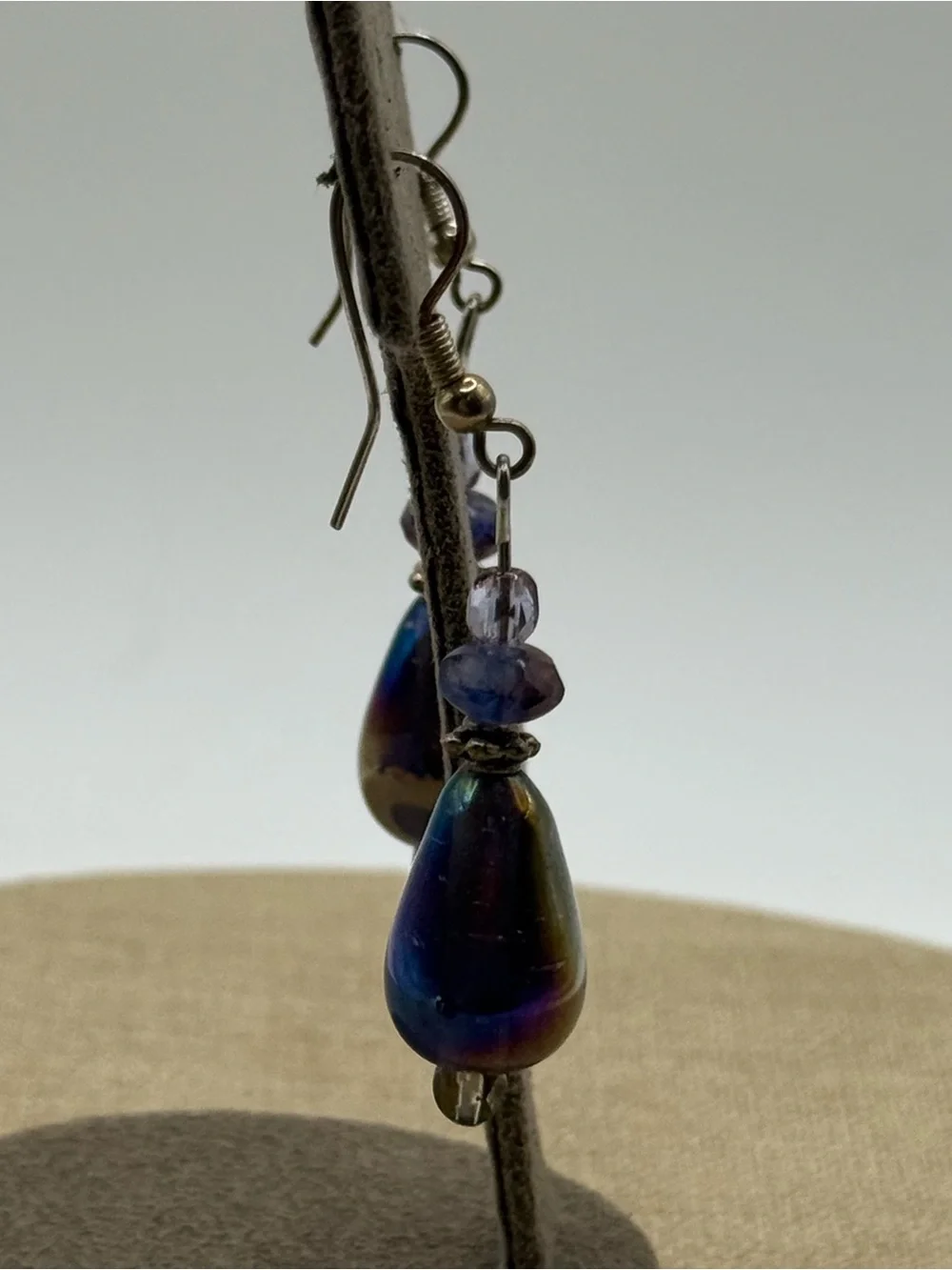Irregular Teardrop Glass Bead Earrings in Deep Iridescent Purple